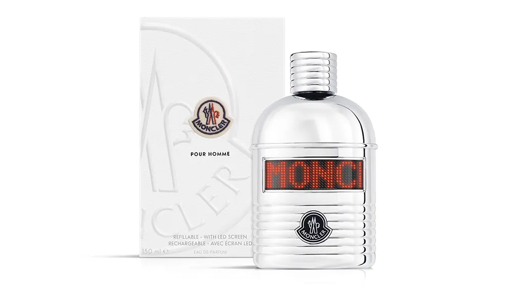 Moncler | Sticlele pentru primele parfumuri au ecrane LED care afișează mesaje personalizate